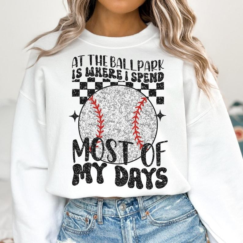Baseball At The Ballpark , Game Day , Bow , Baseball Mama , Checkered Sweatshirt T-Shirts, Hoodie | DripVista.com