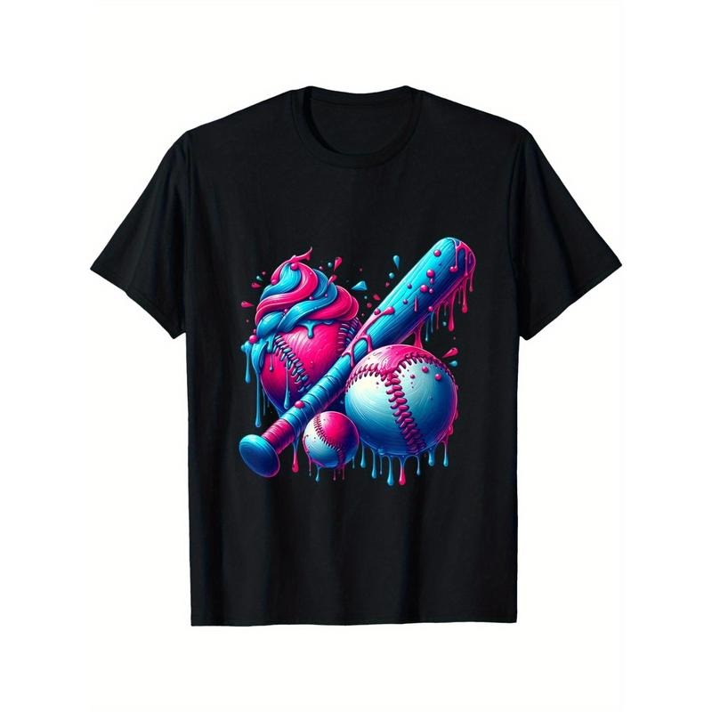 Baseball Bat Ice Cream Cone Watercolor T-Shirt for The Youth (Not Adult Size), Soft Fabric, Breathable, Comfortable Short...