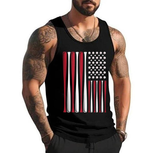 Baseball Bat USA Flag American Game Baseball Player Baseball Unisex Tank Top, Cotton, Size S-3XL