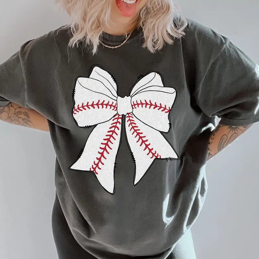 Baseball Bow Shirt ~ Unisex Apparel Relaxed Fit Printed In The USA Clothing Womenswear Casual Comfort Cotton Top Athletic Boho Chic