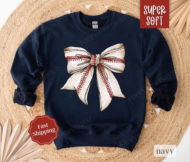Baseball Bow Sweatshirt, Game Day Baseball Crewneck, Womens Sweatshirt, Fall Sweater T-Shirts, Hoodie | DripVista.com