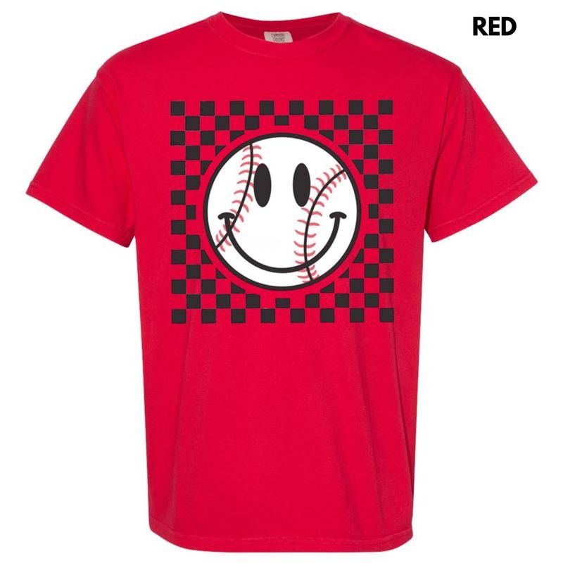 Baseball Checker Happy Face Comfort Colors T-Shirt Hoodie, Sweatshirt | DripVista.com
