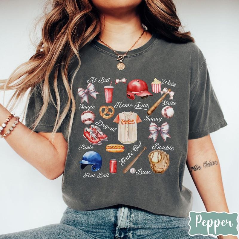 Baseball Comfort Colors T-Shirt, Mom Baseball T-Shirt, Bows Baseball Tee, Game Day T-Shirt, Sports Coquette Tee, Baseball Mama Shirt