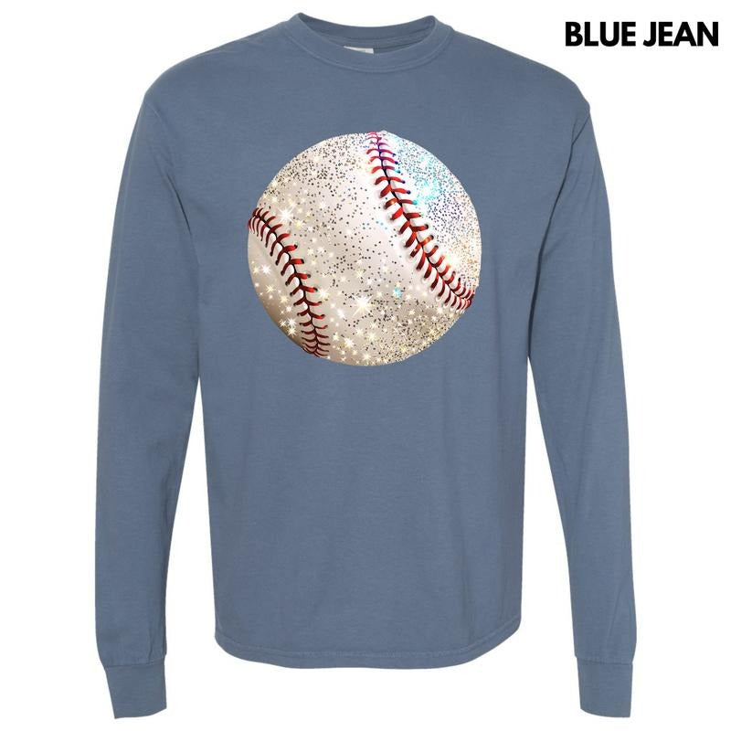 Baseball Faux Glitter Long Sleeve Comfort Colors T-Shirt 'NLB' Hoodie, Sweatshirt | DripVista.com