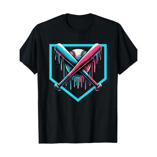 Baseball Home Plate Drip Baseball Bat, Baseball Drip T-Shirt-100% Cotton -220g made in usa