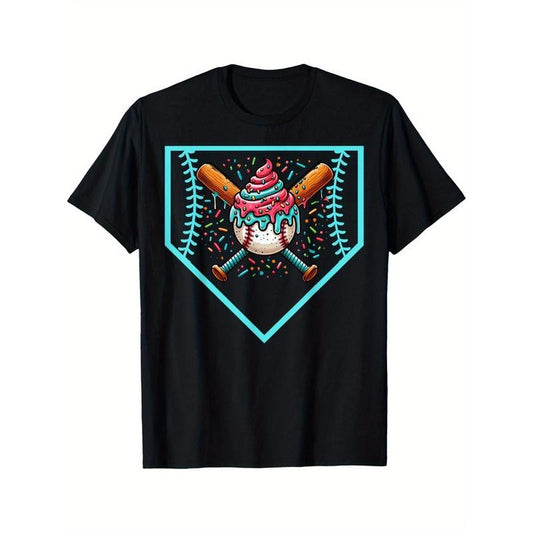 Baseball Home Plate Drip Ice Cream Softball & Baseball T-Shirt Crew neck, casual, print, Fashion, 220g made in usastyle{n002}2