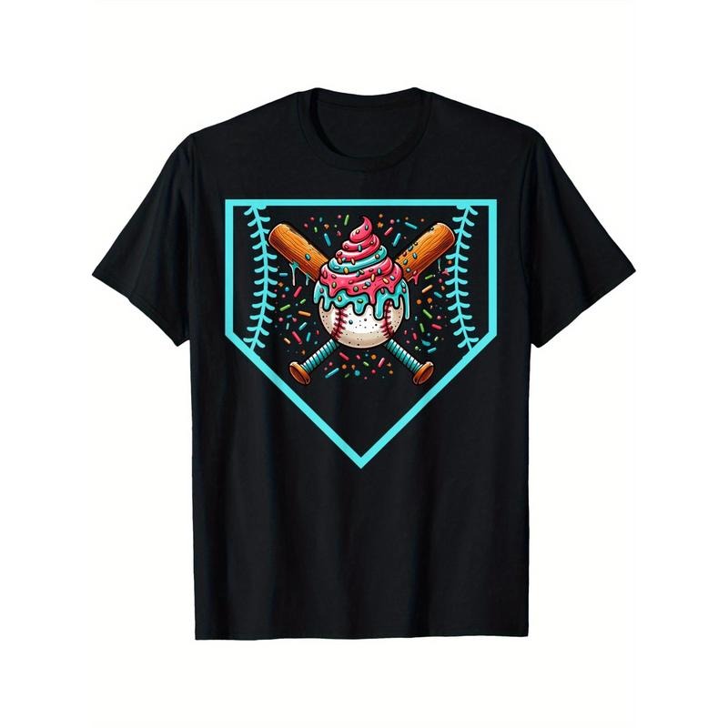 Baseball Home Plate Drip Ice Cream Softball& Baseball T-Shirt Crew neck, casual, print, Fashion, 220g made in usa