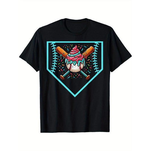 Baseball Home Plate Drip Ice Cream Softball& Baseball T-Shirt Crew neck, casual, print, Fashion, 220g made in usa