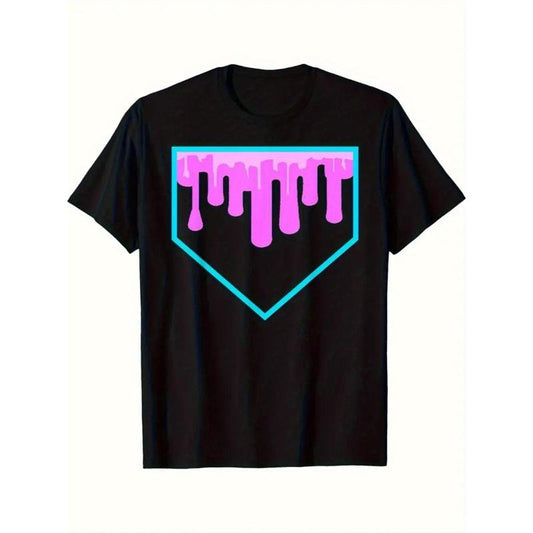 Baseball Home Plate Drip Ice Cream Softball and Baseball 1 Men's T-Shirt Personalized Printed Pattern, Casual Crew Neck Short Sleeves, Comfortable Cotton Short Sleeves, Wear in All Seasons made in usastyle{n002}2