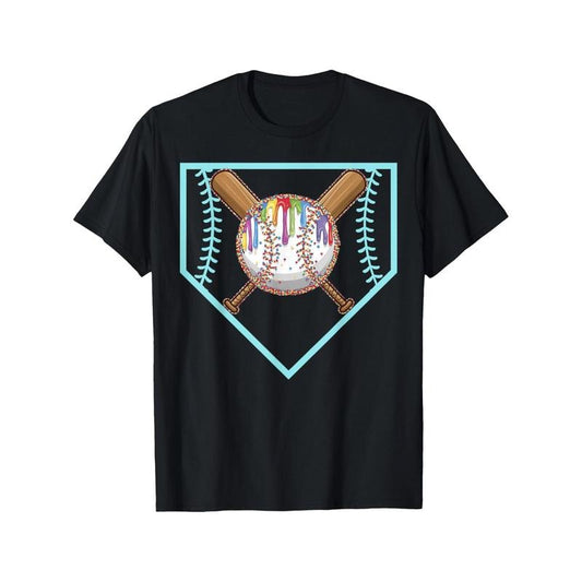 Baseball Home Plate Drip Ice Cream Softball and Baseball 1 Men's T-Shirt Personalized Printed Pattern, Casual Crew Neck Short Sleeves, Comfortable Cotton Short Sleeves, Wear in All Seasons made in usastyle{n002}3