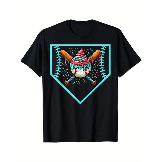 Baseball Home Plate Drip Ice Cream Softball and Baseball T-Shirts, Crew Neck, Casual, Print, Fashion, made in usa