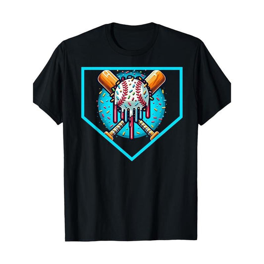 Baseball Home Plate Drip Shirt - Soft and Comfortable Men's T-Shirt for Ice Cream Softball and Baseball Fans Made in USA