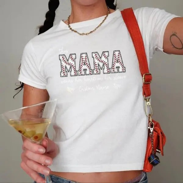 Baseball Mama Baby tee with Kids Name on Sleeve, Baseball Top for Mom, Baseball Season Babytee, Sports Mom Tee Hoodie,...