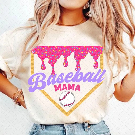 Baseball Mama Drip T-Shirt, Baseball Ice Cream Drip T-Shirt, Retro Baseball Mama T-Shirt, Mother's Day Gift