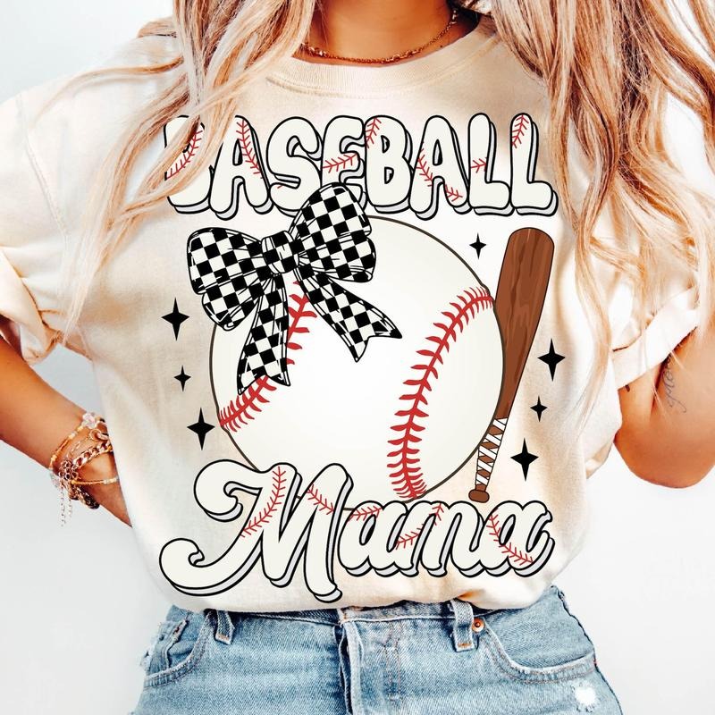 Baseball Mama T-Shirt, Baseball Coquette Bow T-Shirt, Baseball Mom T-Shirt, Retro Baseball T-Shirt, Game Day , Coquette Bow Sports T-Shirt