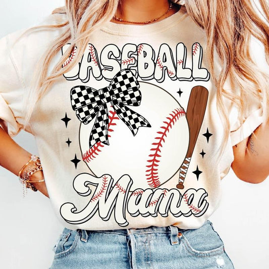 Baseball Mama T-Shirt, Baseball Coquette Bow T-Shirt, Baseball Mom T-Shirt, Retro Baseball T-Shirt, Game Day , Coquette Bow Sports T-Shirt