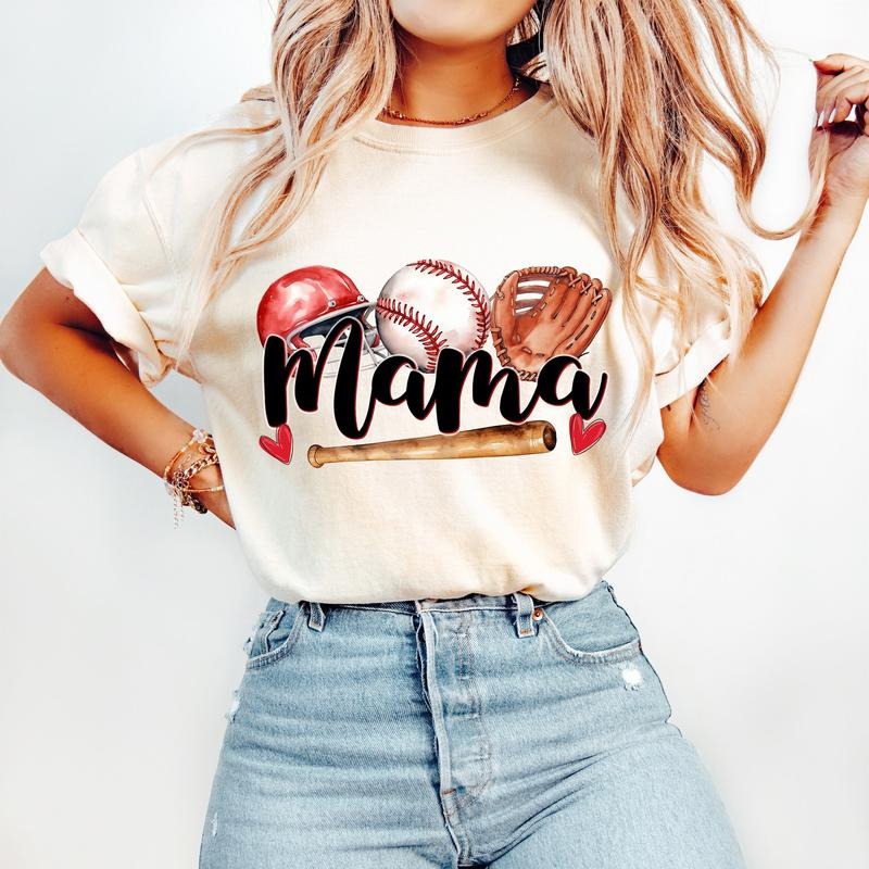 Baseball Mama T-Shirt, Doodle Baseball T-Shirt, Sports T-Shirt, Baseball Mom, Hearts, Baseball Glove, Game Day