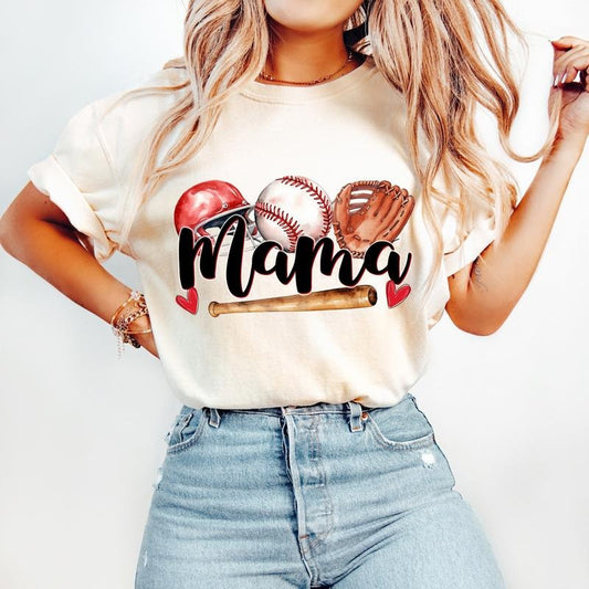 Baseball Mama T-Shirt, Doodle Baseball T-Shirt, Sports T-Shirt, Baseball Mom, Hearts, Baseball Glove, Game Day