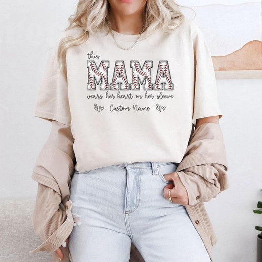 Baseball Mama T-shirt with Kids Name on Sleeve, Baseball Top for Mom, Baseball Season Hoodie, Sports Mom Tee, Baseball Game Shirt 01