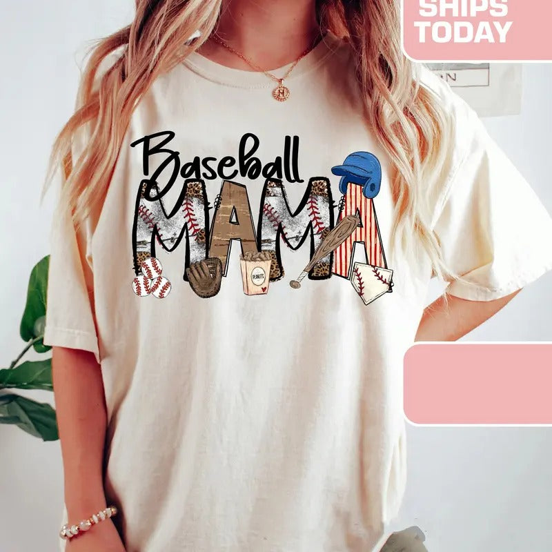 Baseball Mama Tee, Baseball Mom Shirt, Baseball Shirt For Women, Sports Mom Shirt, Mothers Day Gift, Family Baseball Shirt, Crew Neck Casual Cotton Striped Shirt Comfort Fabric Fit Top Womenswear Medium Underwear Summer Tshirt Lady Streetwear
