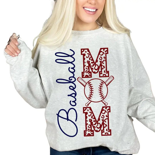 Baseball Mom Leopard Cotton Sweatshirt, Baseball Mama Shirt, Baseball Cheetah Sweater Outdoor Jeans Casual Fabric
