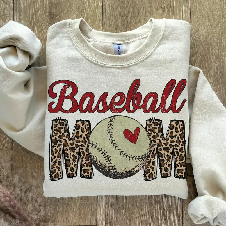 Baseball Mom Leopard Print T-shirt, Baseball Mama Tee, Baseball Lover Gift, Game Day Sweatshirt