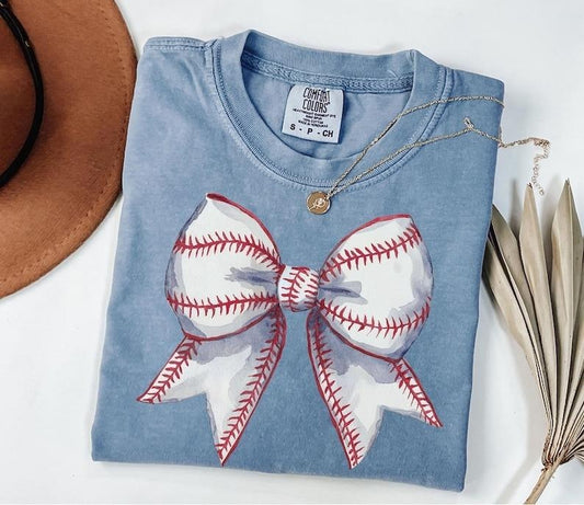Baseball Mom shirt, Baseball Bow Comfort Color Shirt, Coquette Baseball Game Day Tee, Baseball Season Shirt, Baseball Fan Shirt, Sport Mom