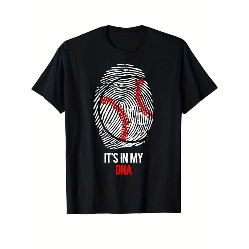 Baseball Printed, Men's Cotton Graphic T-shirt, Casual Short Sleeve Crew Neck Gamer T-shirt, Men's Tee For Outdoor made in usa
