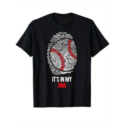 Baseball Printed, Men's Cotton Graphic T-shirt, Casual Short Sleeve Crew Neck Gamer T-shirt, Men's Tee For Outdoor made in usa