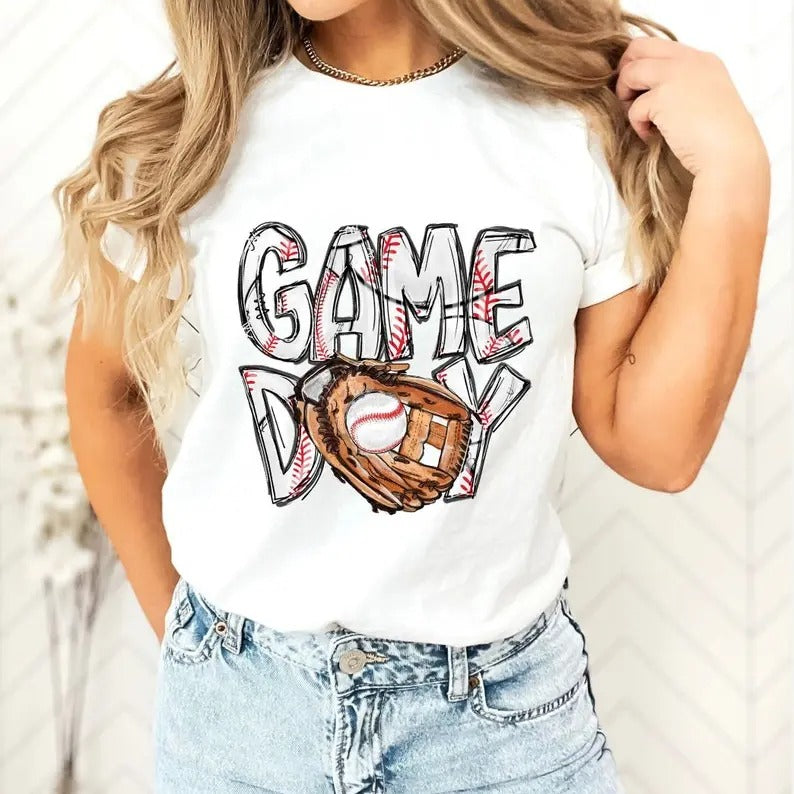 Baseball Shirt, Baseball Game Day Shirt for Women, Baseball Mom Shirt, Game Day Tee Collar Everyday Casual Cotton Fabric Fit Jersey Top