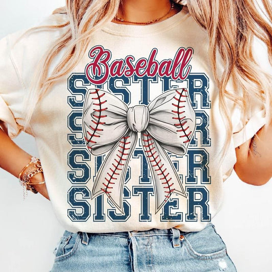 Baseball Sister T-Shirt, Baseball Coquette Bow T-Shirt, Baseball Sister T-Shirt, Game Day , Coquette Bow Sports Shirt, Retro Baseball Sis T-Shirt
