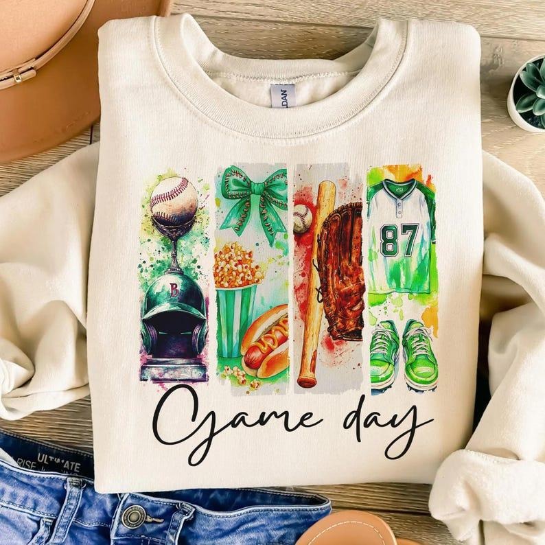 Baseball Sweatshirt Game Day Baseball Coquette Bow Baseball Mama Brushstroke Baseball Mom