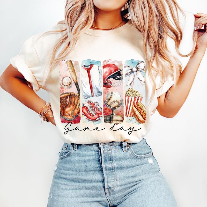 Baseball T-Shirt, Game Day Baseball Coquette T-Shirt, Baseball Bow T-Shirt, Baseball Mama T-Shirt, Baseball Mom T-Shirt, Brushstroke Baseball T-Shirt