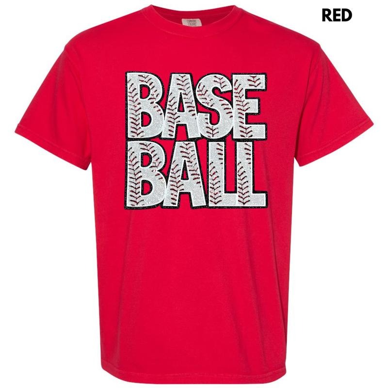 Baseball Words Sequin Patch Comfort Colors T-Shirt Hoodie, Sweatshirt | DripVista.com