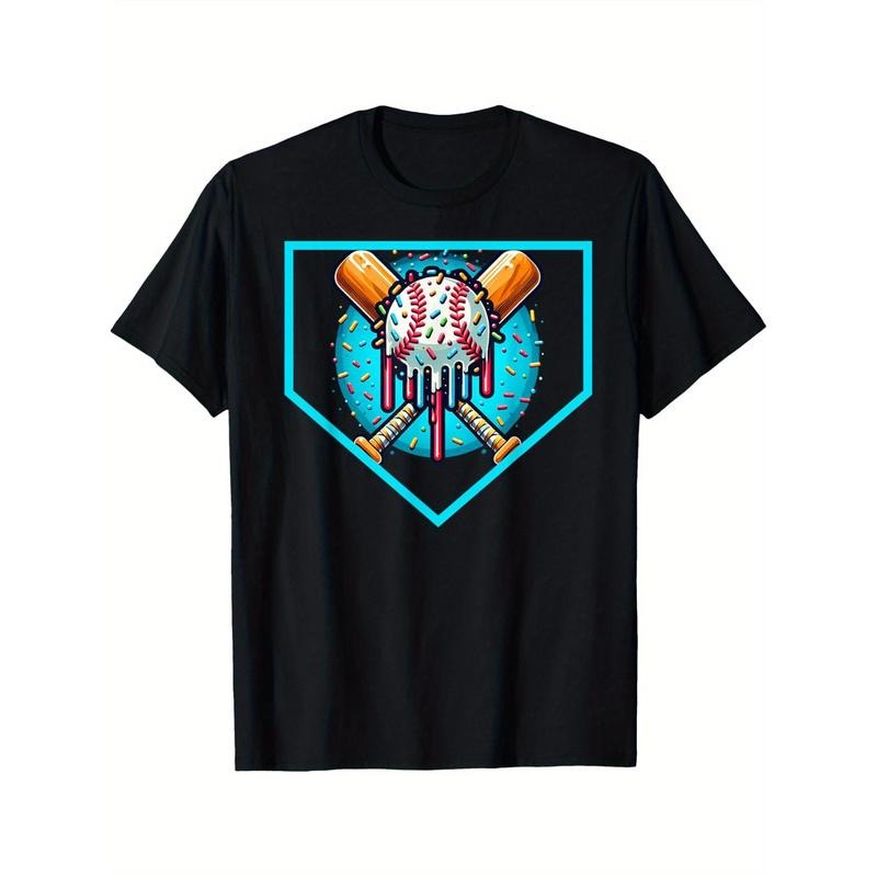 Baseball cross Home Plate Drip Ice Cream Softball& Baseball Men's T-shirt personality print pattern, casual round neck short sleeve, comfortable version of cotton short sleeve, four seasons can wear 220g made in usa