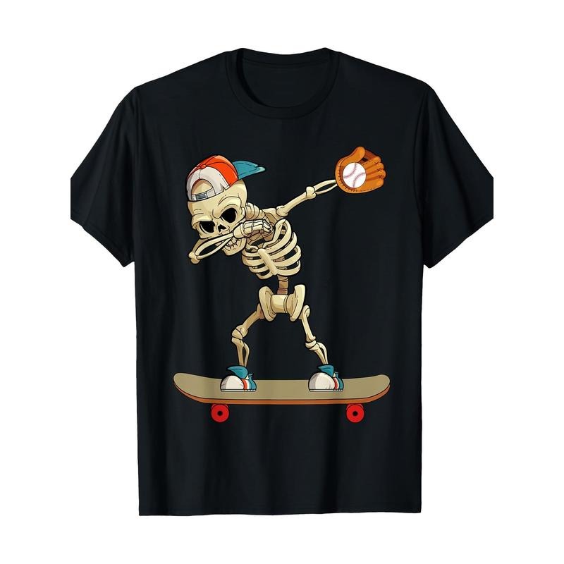 Baseball skateboard Skeleton Funny T-shirt 100% cotton T-shirt Made in USA Hoodie, Sweatshirt | DripVista.com