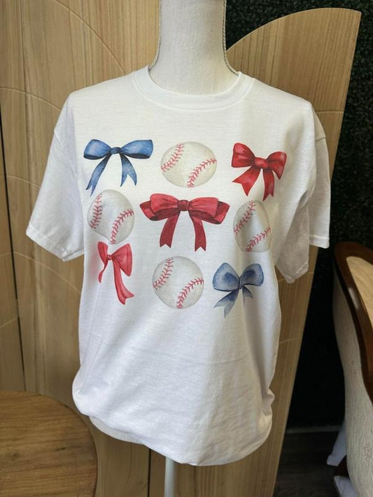 Baseballs and Bows Tee - Sports Mom