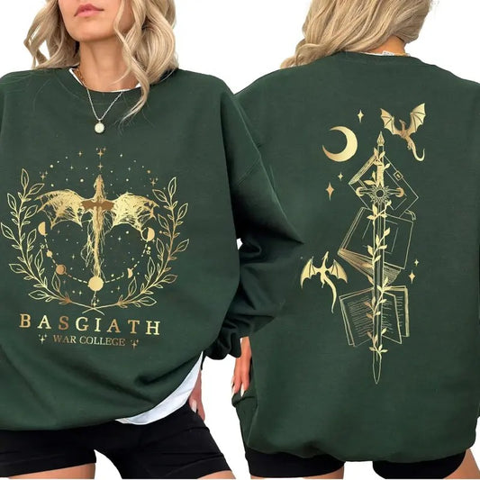 Basgiath War College 2-Sided Sweatshirt, Fourth Wing Shirt, Book Lover Fashion, Dragon Rider Shirt Casual Tops Comfort Cotton