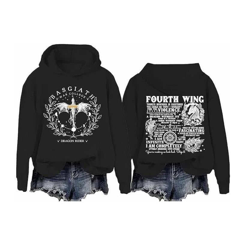 Basgiath War College Dragon Rider Fourth Wing Hoodie Casual Street Style Fleece Fabric Pullover Sweatshirt for Women for Men