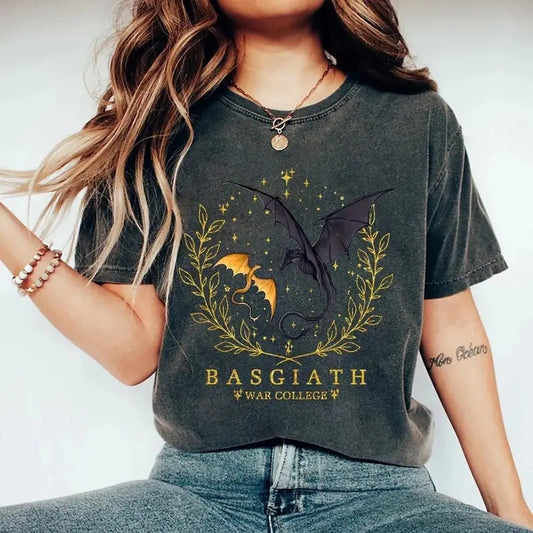 Basgiath War College Shirt, Distressed Fourth wing merch, Iron flame merch, Tairn and Violet Sorrengail, bookish shirt, reading shirt