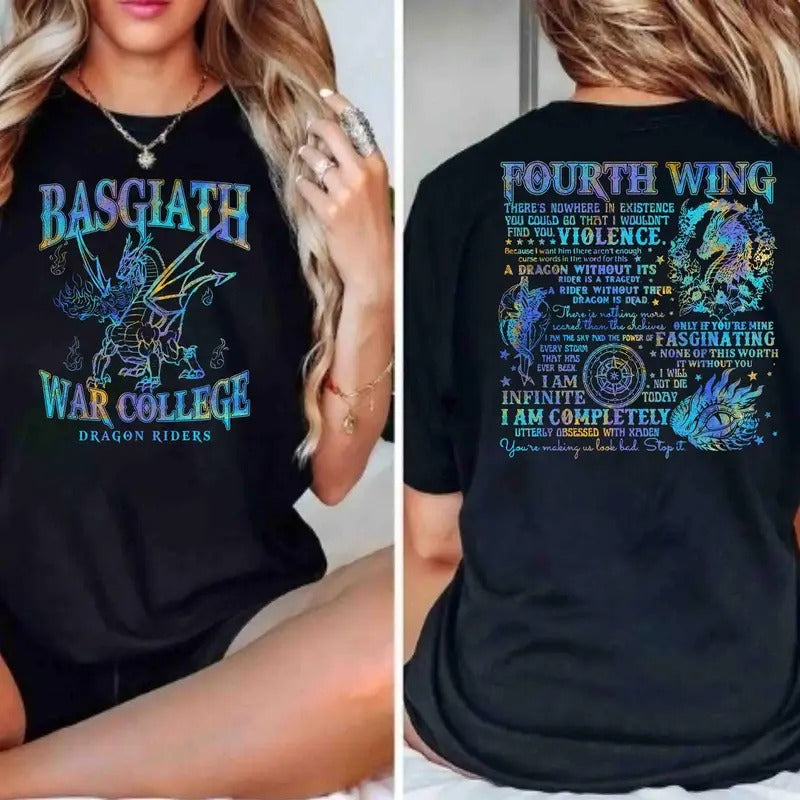 Basgiath War College Shirt, Fourth Wing Dragon Rider 2-sides Shirt, Fantasy Book Shirt for Bookish, acotar merch, throne of glass merch