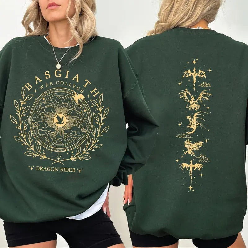 Basgiath War College Sweatshirt, Basgiath 2 Sided Hoodie, Fourth Wing Sweatshirt, Book Lover Sweater, Bookish Dragon Rider Sweatshirt