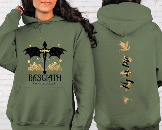 Basgiath War College Sweatshirt, Fourth Wing Hoodie ,Dragon Rider, Violet Sorrengail, Fly or Die T-shirt