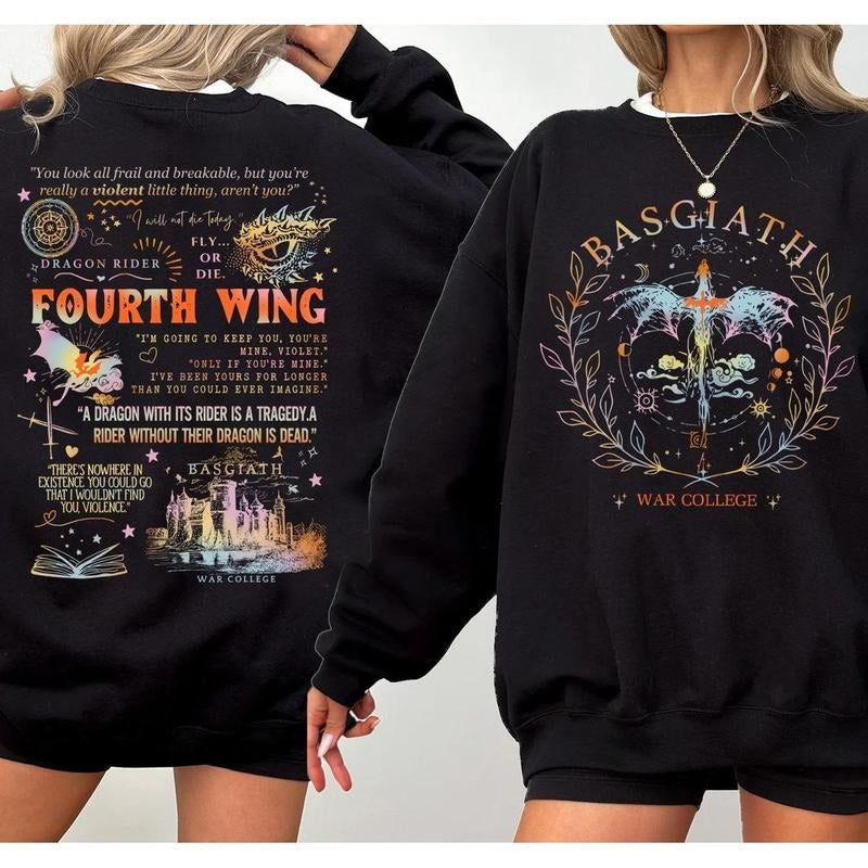 Basgiath War College Sweatshirt, Women's 2sides Fourth Wing, The Empyrean Series, Violet Sorrengail Fantasy Book Lover Bookish Bookworm Pullover Tee