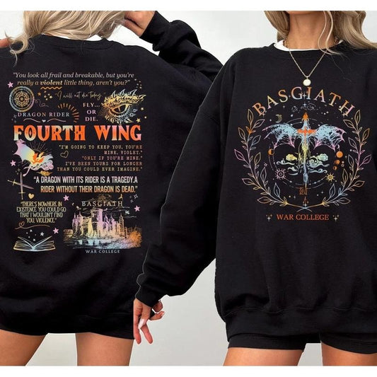 Basgiath War College Sweatshirt, Women's 2sides Fourth Wing, The Empyrean Series, Violet Sorrengail Fantasy Book Lover Bookish Bookworm Pullover Tee