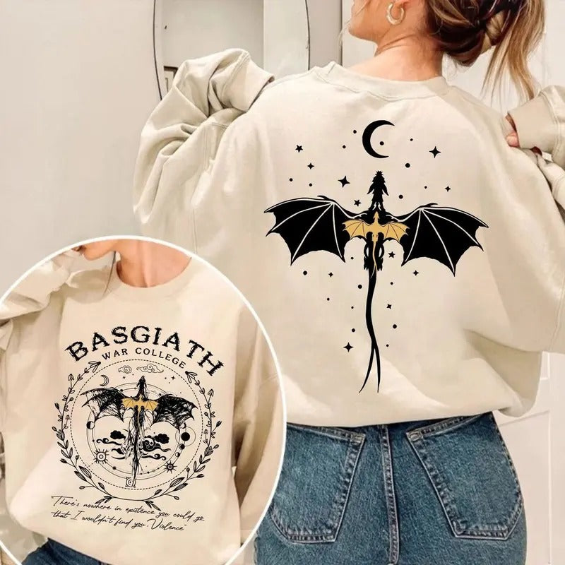 Basgiath War College Tshirt, Double Side Fourth Wing Hoodie, Dragon Rider Shirt, Violet Sorrengail, Basgiath Bookish, Unisex Sweater Pullover Tee