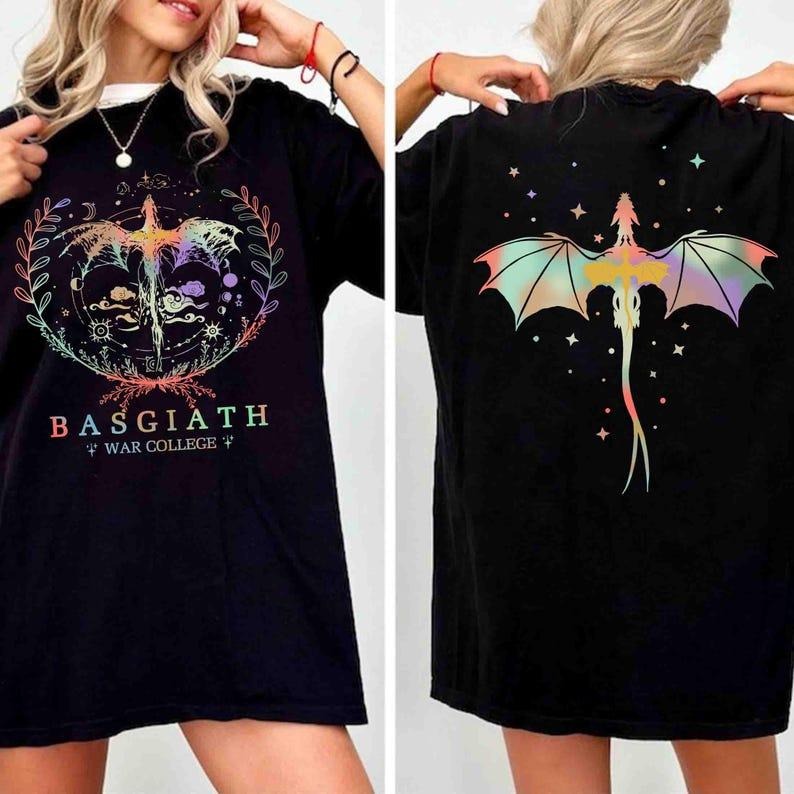 Basgiath War College Two Sided Shirt, Dragon Rider Shirt, Fourth Wing Shirt, Violet Sorrengail, Xaden Riorson, Fantasy Book Dragon