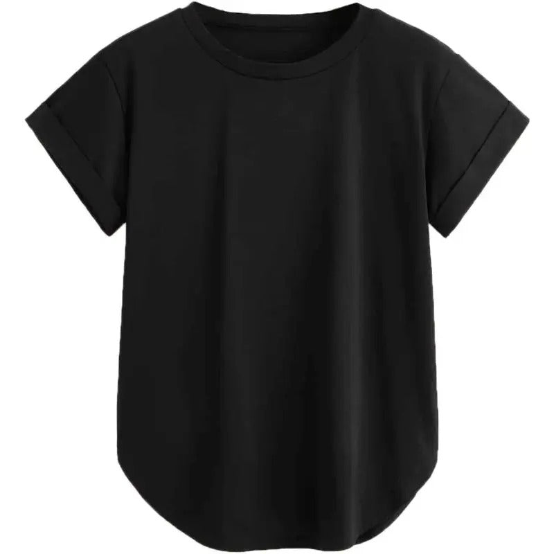Basic Lightsaber brand Shirt Round Neck Short Sleeve Rolled Cuff Curved Hem Casual Tunic Tops Hoodie, Sweatshirt