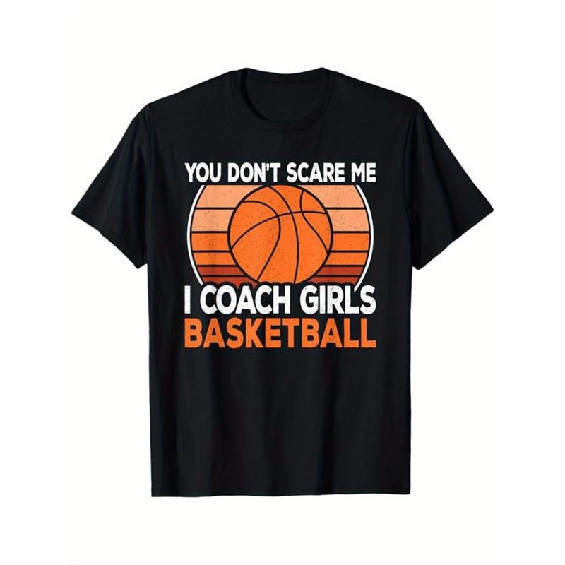 Basketball Printed, Men's Cotton T-shirt, Casual Short Sleeve Round Neck Tee, Soft Comfortable Basketball Players Top, Sports Lover T-Shirt made in usa