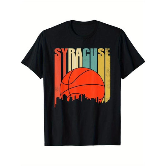 Basketball Printed, Men's Cotton T-shirt, Casual Short Sleeve Round Neck Tee, Soft Comfortable Basketball Players Top, Sports Lover T-Shirt made in usastyle{n002}17